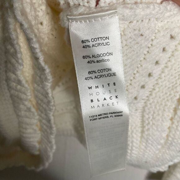 White House Black Market Cream‎ Sweater Size XL Open Knit Scalloped Neutral - Picture 6 of 9